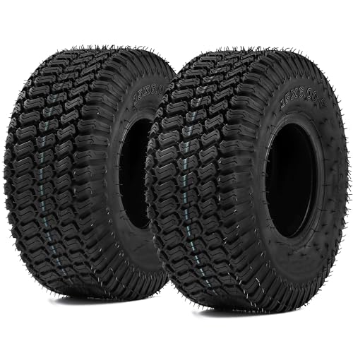 YITAMOTOR 15x6.00-6 Lawn Mower Tires (Set of 2) 4 Ply Tubeless Tractor Turf Tire 15x6.00x6 Lawnmower Tires Fits Most Lawn & Garden Vehicle 570LBS Capacity