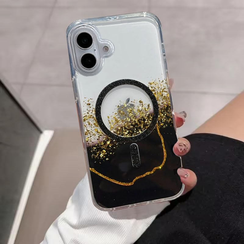 Image of mobistyle Compatible with iPhone 16 | Magentic Glitter Gradian Elegant | Camera Lens Protection Back Cover Case for Women Girls iPhone 16 (Black)