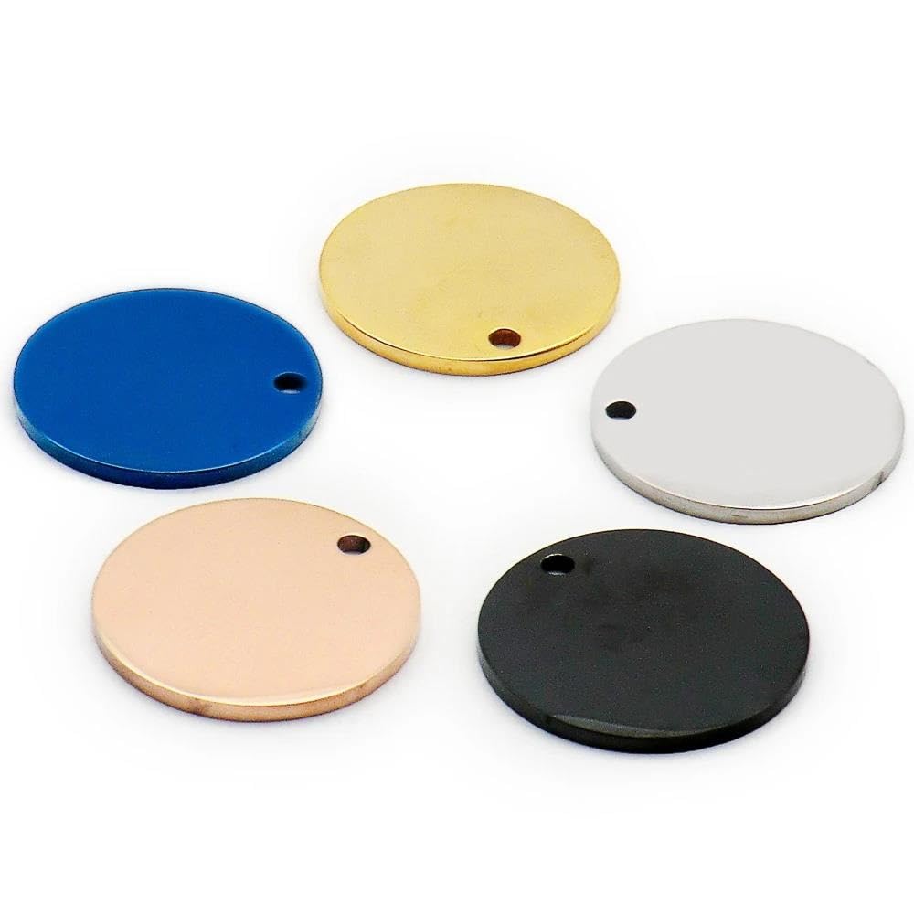 Wholesale Lot de 100 pendentifs ronds vierges en acier inoxydable pour animal domestique, plaque d'identification pour animal domestique, bleu, 35 mm