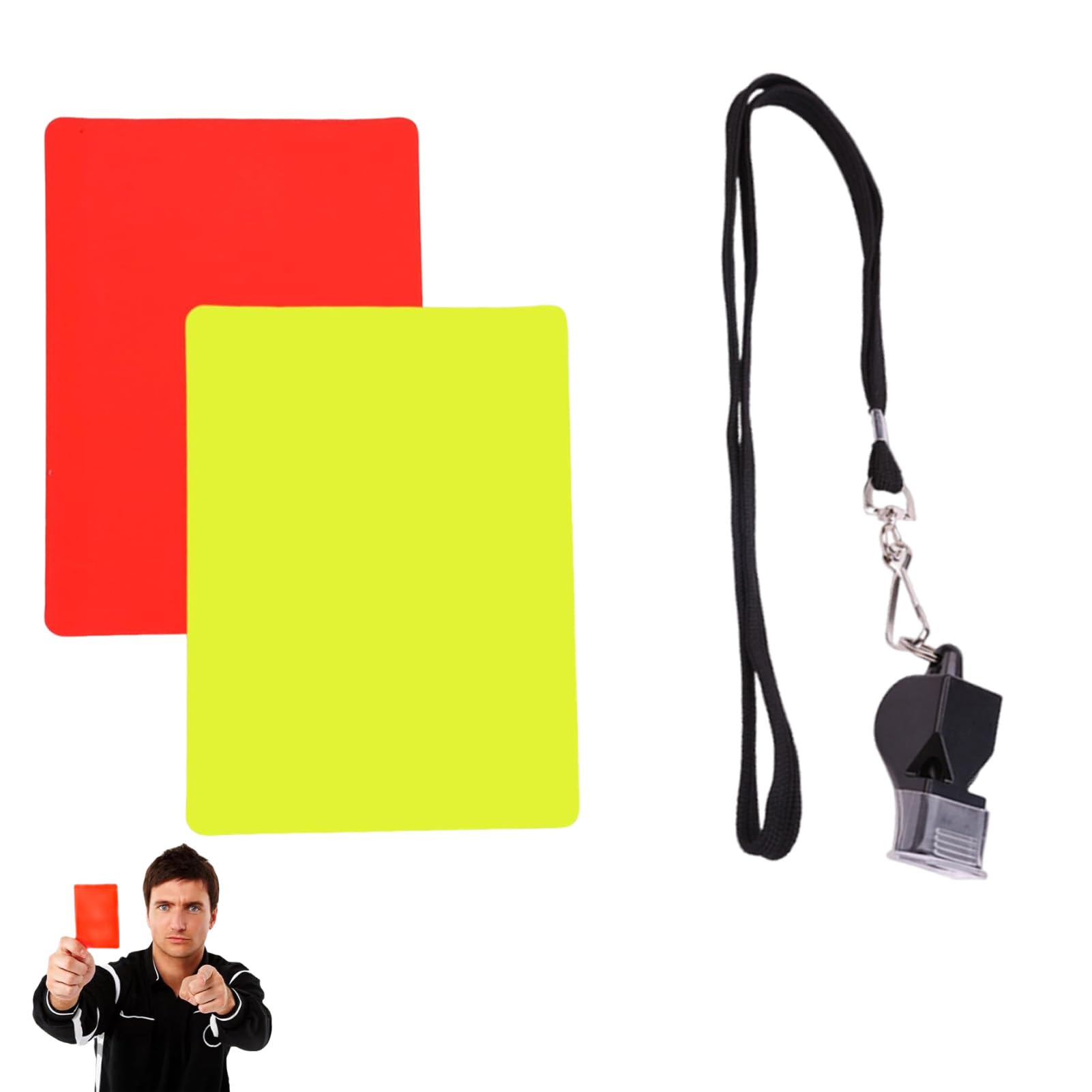 Juego de árbitros para balonmano y fútbol, kit Schiri con tarjeta roja y amarilla, silbato de metal y correa