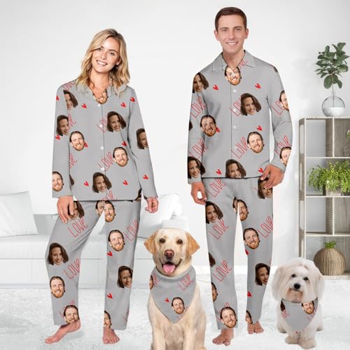 NAZENTI Personalized Couple & Pet Pajamas with Photo, Custom Face Pajamas, Pajama for Men & Women, Gift for couple Christmas2