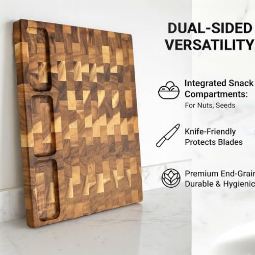 Tabla de cortar rectangular de nogal con ranura para jugos miniatura 5