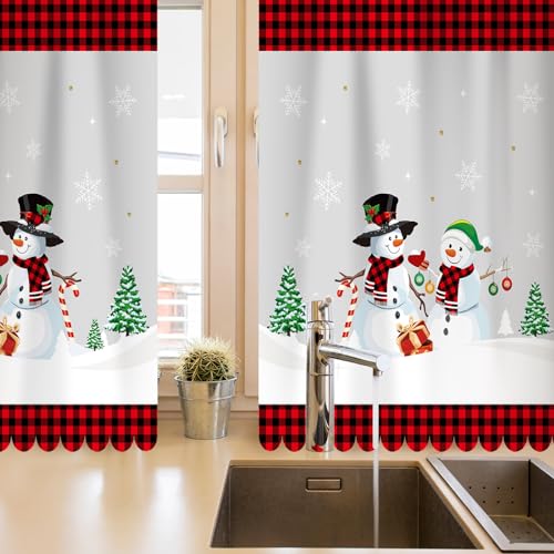 Frienda 9 Pcs Christmas Kitchen Curtains Window Curtains and Valance Set Snowman Christmas Tree Buffalo Plaid Decor for Bedroom Living Room, 60 x 36'' Valance, 36 x 30'' Tier by Frienda - Image 5