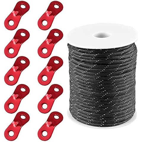 MAGARROW 164ft /50m GuyLines Reflective Tent Rope Camping Cord 4mm with Guy Ropes Tensioners for Camping Hiking (Black-) Cover