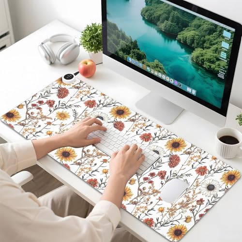 Tapis de souris chauffant blanc en polyuréthane avec finitions florales raffinées