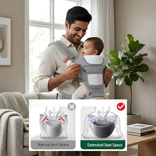 Image of 6 in 1 Baby Carrier with Hipseat | Adjustable Baby Carry Bag for 0 to 3 Year| Baby Carrying Bag for New Born to Toddler | Kangaroo Bag, Baby Holder Belt, Infant Carrier up to 15kg (Grey)