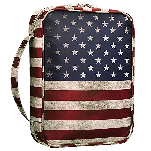 Image of FINPAC Bible Cover, Carrying Book Case Church Bag Bible Protective with Handle and Zippered Pocket, Gift for Mother Lady Women Men, US Flag