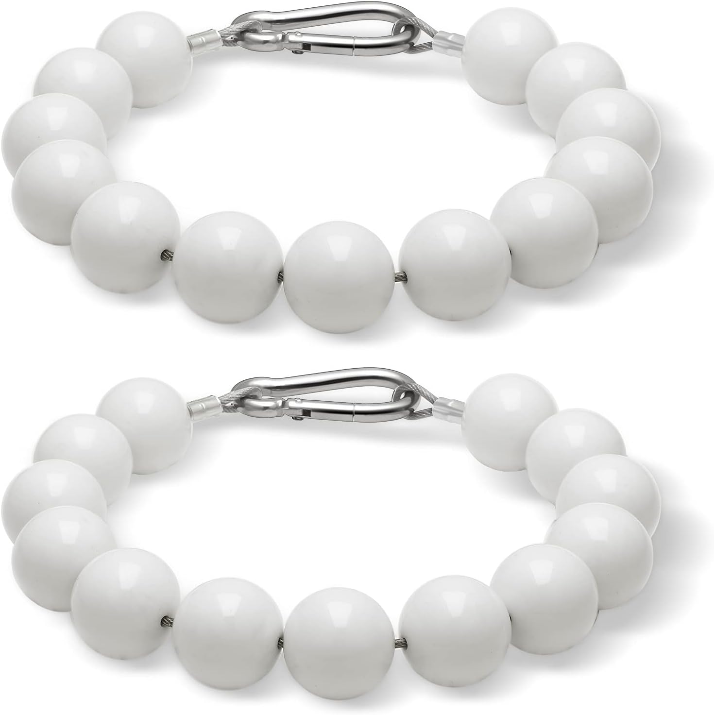 Hicarer 2 Pieces Flagpole Retainer Ring Flag Pole Accessories Beaded Flag Holder Rings Keep Close to Pole Counterweight Set with Steel Cable for Internal External Halyard Flagpole(White)