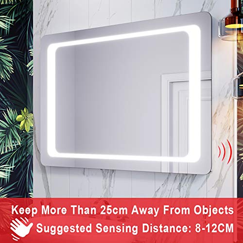 ELEGANT Modern Bathroom Mirrors 1000 x 700 mm Illuminated LED Bathroom Mirror Light Infrared Sensor + Demister