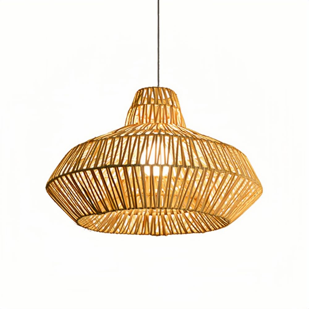 YNAHZAOK Rattan Handmade Lighting Fixture Farmhouse Restaurant Pendant Lamp Adjustable Height Farmhouse Hanging Lighting for Kitchen Island Pastoral Style Single Head Pendant Light for Living Room