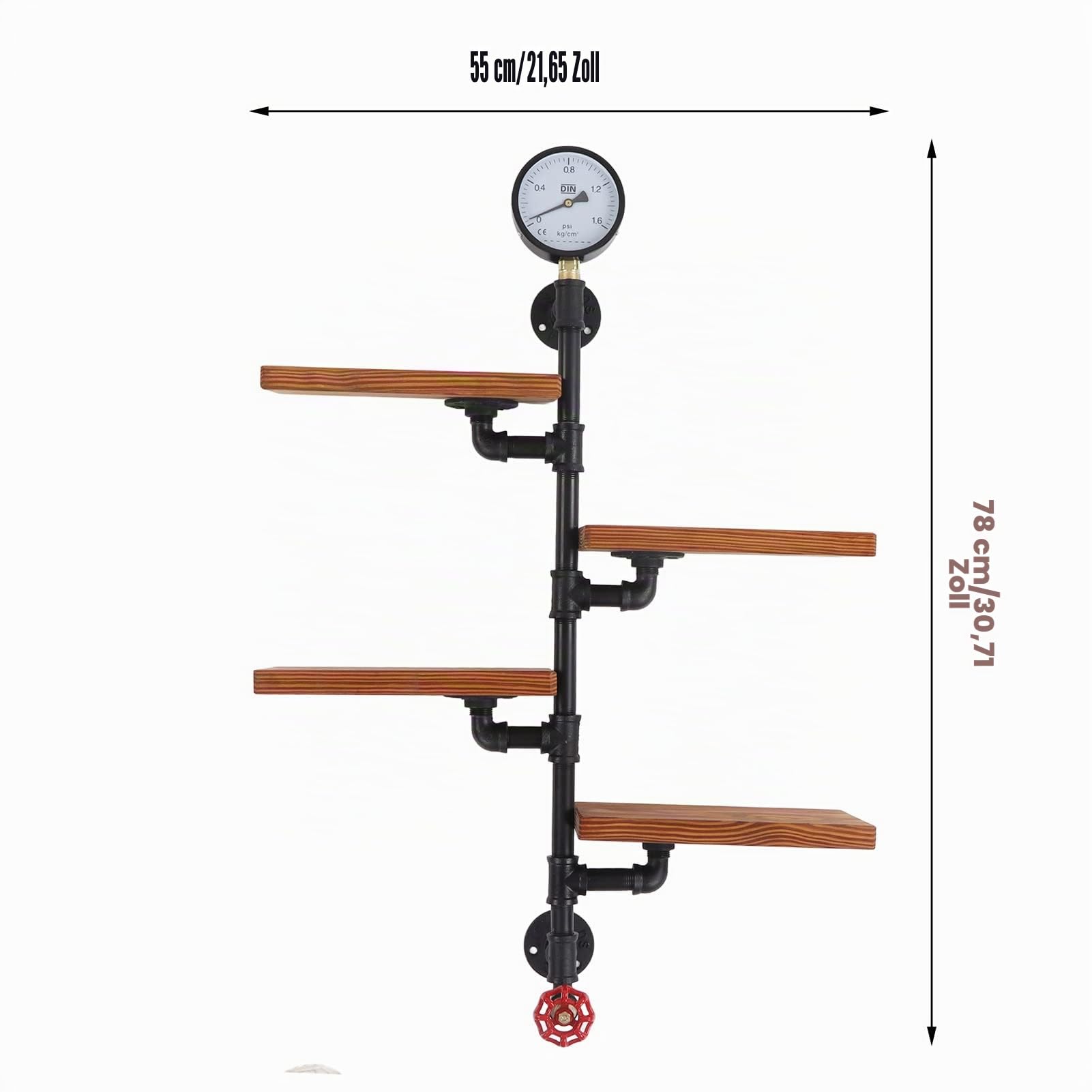 Omabeta Schwebendes Wandregal , 4 lagiges Regal Im Retro Stil , Industrielles Rohrregal , Bücherregal , DIY Regal , Heimdekoration für Schlafzimmer , Wohnzimmer
