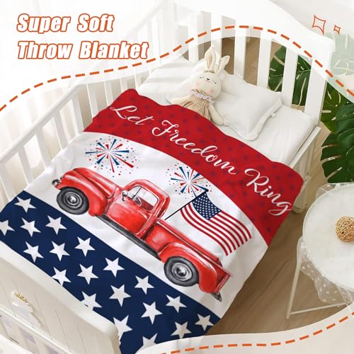 Image of YeeJu Patriotic Throw Blanket for Baby Small 4th of July Memorial Day Fourth of July Blanket for Toddler Swaddle Soft Fleece Blanket Red White Blue Star Independence Veteran Day Blanket 30x40