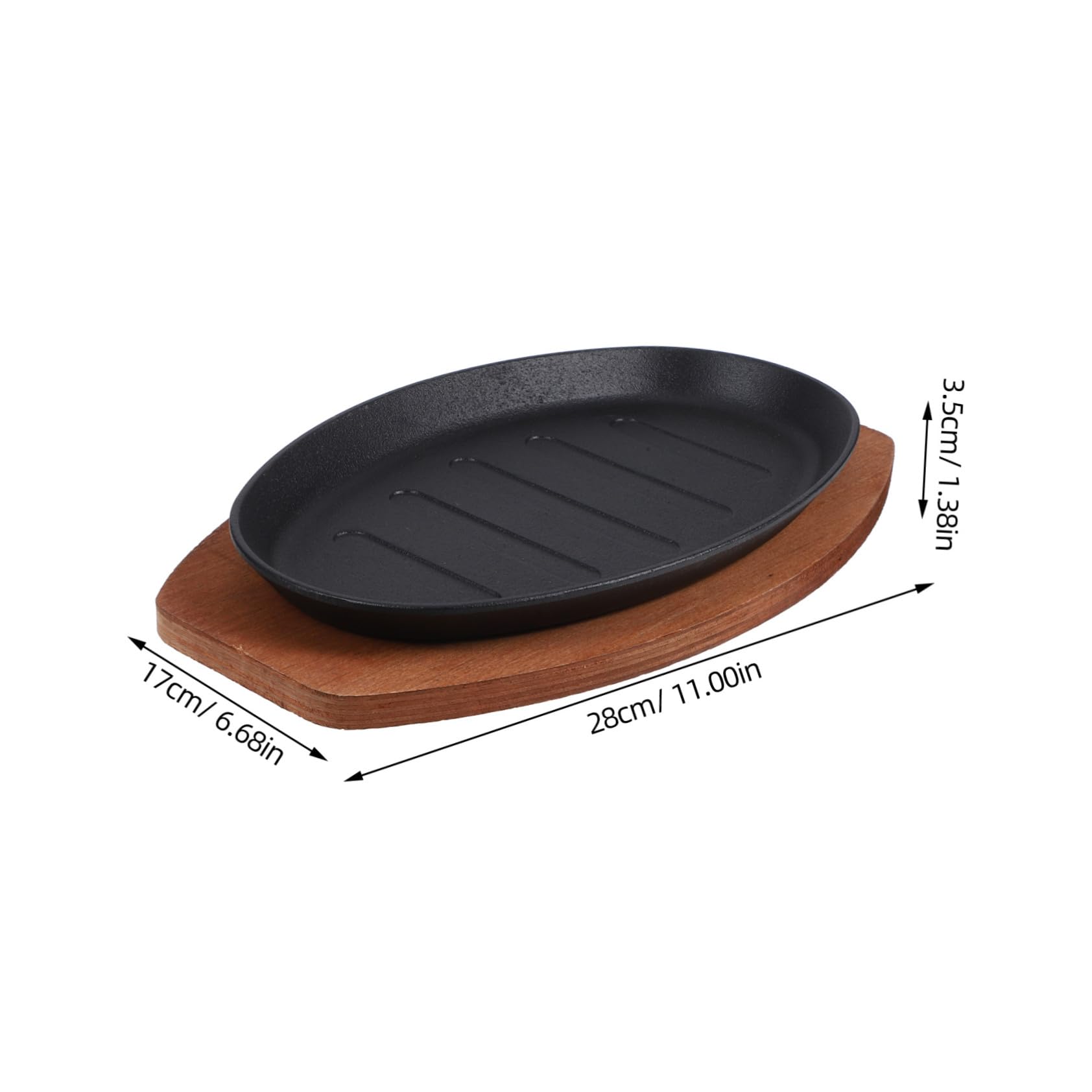 Plancha de Hierro Fundido para Bistec con Base de Madera Superficie Lisa y Fácil de Limpiar Adecuado para Freír Papas y Asar Carnes en Casa