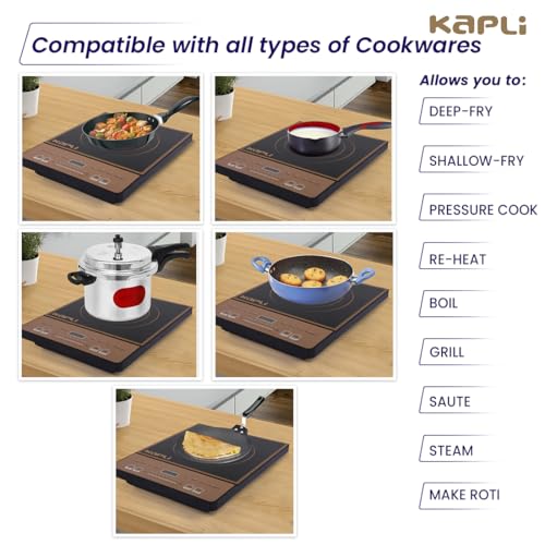 Image of Kapli Infrared Cooktop | 2500 W Radiant Cooktop Touch Panel | PC Body Infrared Cooktop Compatible With All Utensils