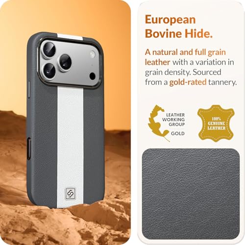 Image of DIZORO Leather Case for iPhone 17 Pro, Men Women Luxury Elegant Slim Business PU Cover Soft Non-Slip Grip Shockproof Anti-Scratch Protective Back Cover Grey White