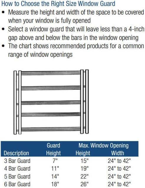 Knape & Vogt 1133 Fixed Window Safety Guard, for Children, Pets, Home Security, 3-Bars, Adjustable Width 24 to 42, Max Height: 10-3/8, White