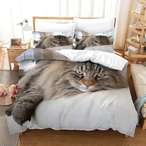 Housse de Couette Chat Impression 3D Haute Densité Microfibre Confort - 3