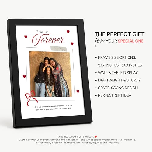 Image of Framekaari Friends Forever Customized Photo Frame | Personalized Gift | Minimal Polaroid Design | Custom Photo & Text | Tabletop & Wall Mount | Room & Home Decor | 16x21 cm (Design-18)