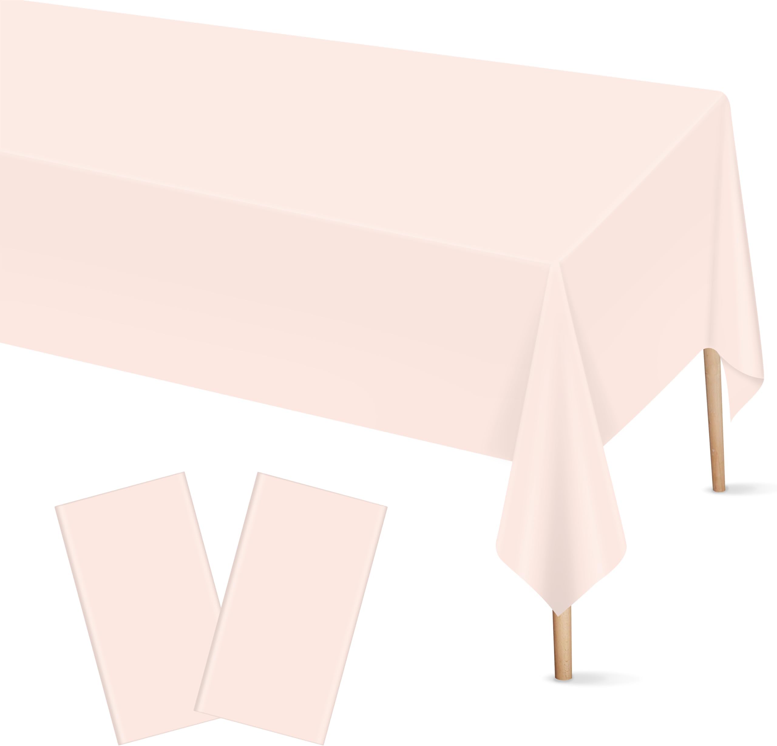 Mulbozy 2 Pcs Blush Pink Plastic Tablecloth for Rectangle Table, 54 × 108 inches Disposable Blush Pink Party Table Covers for Birthday, Anniversary, Wedding, Fine Dining, Graduation Party Decoration