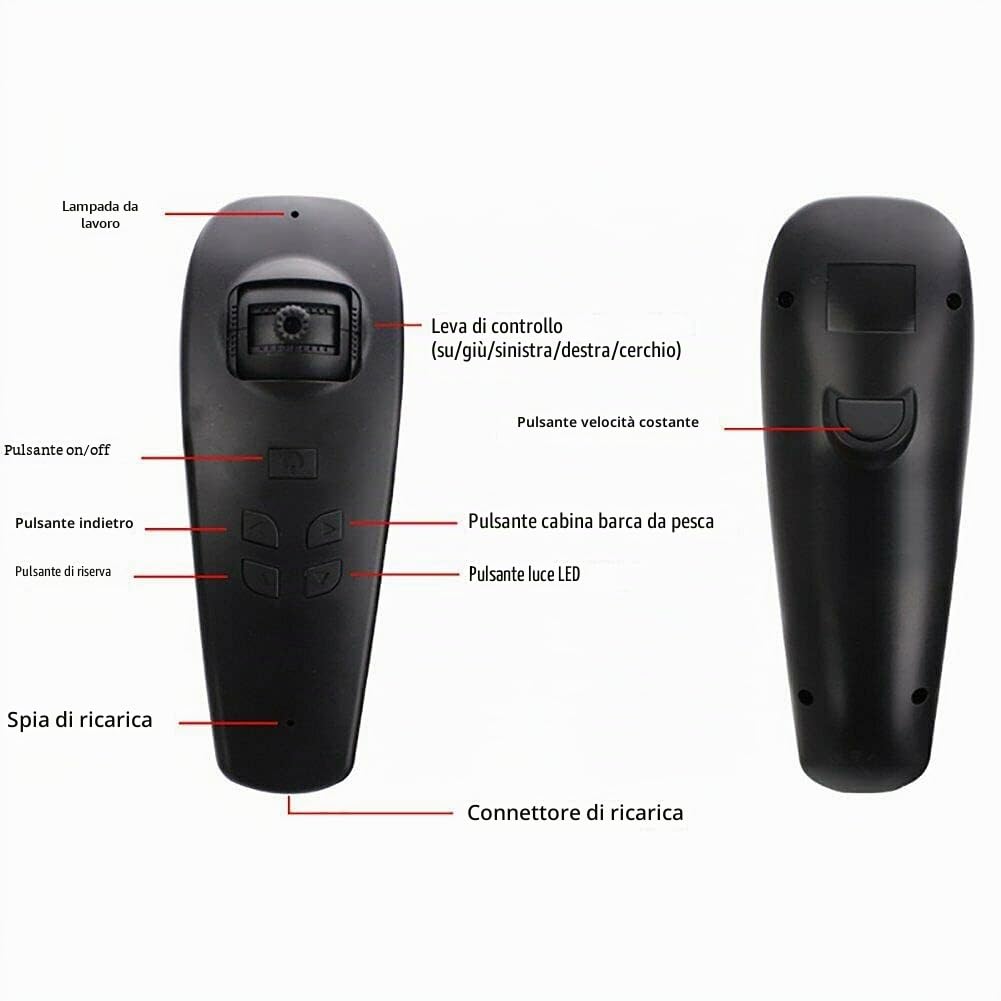 Barca da pesca wireless per esche da 500M, barca giocattolo RC intelligente motoscafo, tramoggia di carico da 1,5kg, doppi motori, borsa portatile (barca nera)