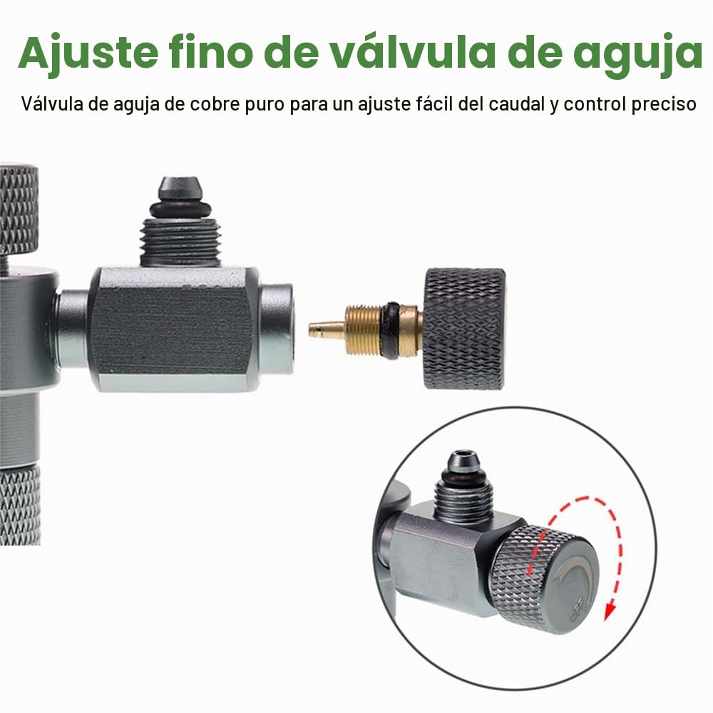 MiOYOOW Divisor de CO2 para Acuario, regulador de CO2 para Acuario, válvula de Aguja Doble de precisión de aleación de Aluminio, apilable de 2 vías para Contador de Burbujas