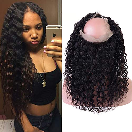 Brazilian Virgin Deep Curly 360 Lace Frontal Deep Wave Human Hair Free Part Pre-plucked Closure Swiss Lace Remy Hair natural color (16Inch, Deep 360 frontal)