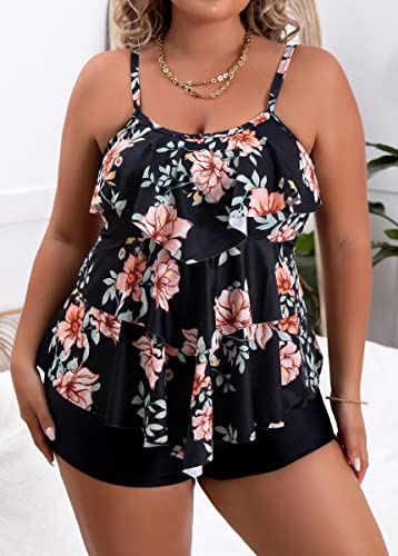 B2prity Women Plus Size Tankini Swimsuits Tummy Control Two Piece Bathing Suit Ruffled Flounce Swimwear with Shorts4
