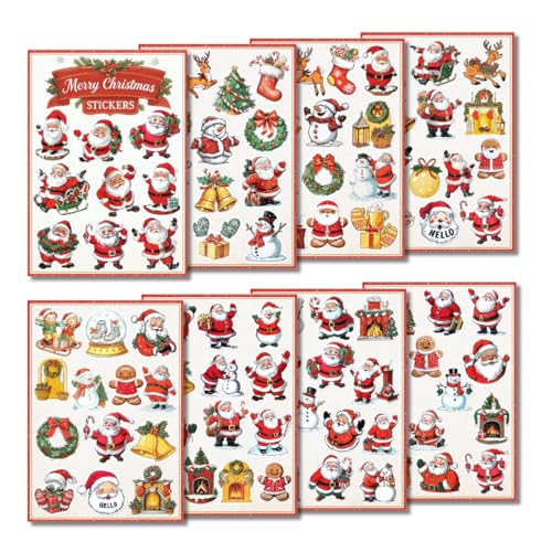 100pcs Santa Stickers Santa Vintage Stickers for Kids Teens Adults Adhesive Xmas Tags Labels for Christmas Decoration Waterproof Holiday Sticker Decals for Scrapbook Cards Christmas Gifts