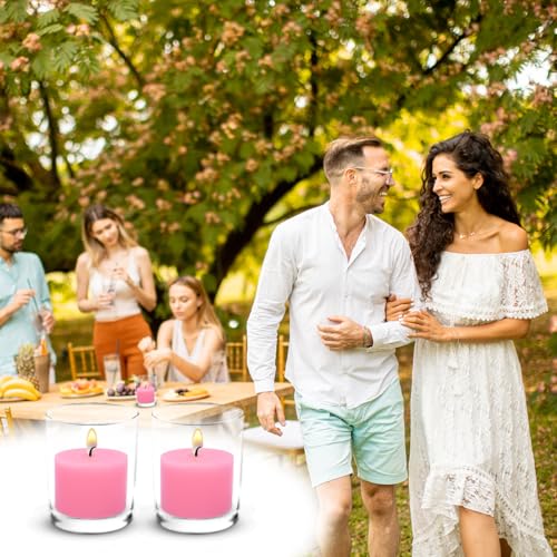 Image of 10 Hours Pink Votive Candles Bulk, 36 Packs Small Unscented 1.5 inch Wax Candles for Valentine's Day Wedding, Party, Holiday & Home Decoration