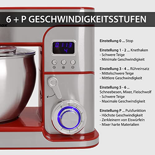 Syntrox Germany KM-1300W de Luxe Nice Küchenmaschine Knetmaschine Mixer, Fleischwolf, LCD Display, Edelstahlschüssel 7… – Bild 3