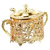 Golden Iron Spice Jar with Lid - Vintage Glass Condiment Container for Home Kitchen and Parties Perfect for Sugar Snacks and Seasonings