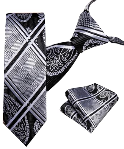 Image of Barry.Wang Boys Ties School Pre-Tied Kids Necktie Handkerchief Clip Set Uniforms Child Ties for 8-14 Years Wedding Party
