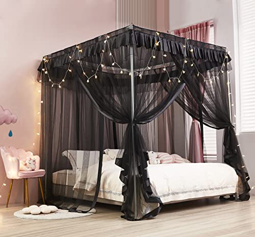 Mengersi Black Bed Canopy, 4 Corner Post Bed Canopy Curtains, Quick And Easy Installation For King Size Beds #TOP3