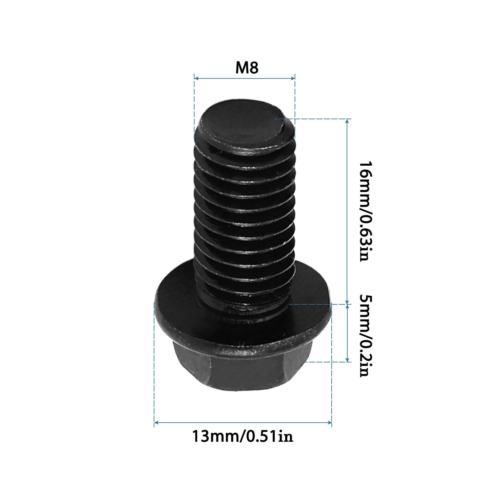 QUARKZMAN M8x16mm Sinistra Mano Filettatura Vite x 2pz Esagono Testa Flangia Bulloni per Senso Orario Macchine Corsa, Nere