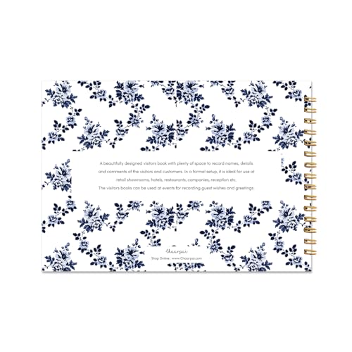 Image of Visitor Book - 8 x 12 Inches | White Floral Wire Bound Guest Register for Hotels, Offices, Exhibitions, Boutiques & Business Use | Medium Size Visitor Log Book for Reception & Front Desk