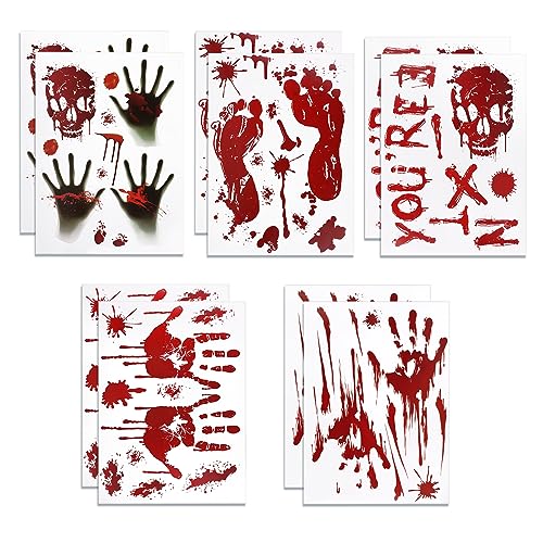 Halloween Decorations-10 Sheets Halloweens Window Clings-Scary Bloody Handprint Skullprint Footprint Window Stickers Decals for Window Floor Glass Bathroom Indoor Outdoor Party Decor