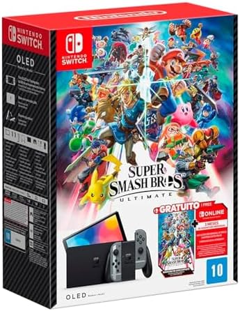 Console Nintendo Switch OLED Cinza + Super Smash Bros Ultimate Digital