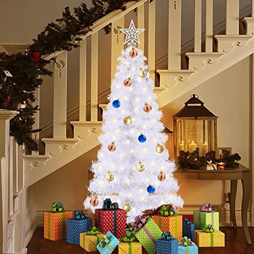 Turnmeon 4 Ft Artificial Christmas Tree Decoration With Timer Diy 80 Warm Lights 30 Ball Ornaments 8 Modes Usb Plug Pencil Full Tree Xmas Decor Indoor Outdoor Home Holiday (White) #TOP2