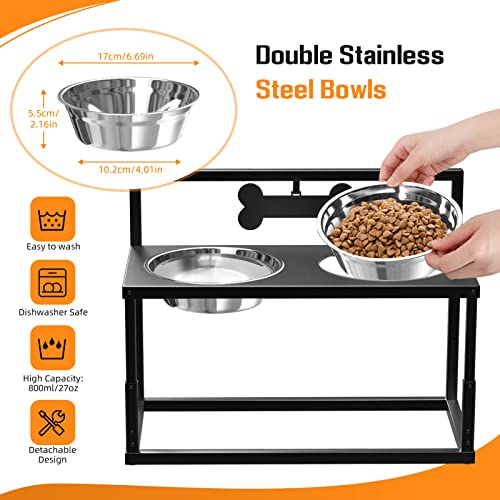 Lewondr Erhöhte Hundenäpfe, 3 Höhenverstellbar (10/16/22CM) Eisenständer mit 2 Edelstahlnäpfen & Namensschild, Hundebars Futterspender Fressnapf Futternapf für Kleine & Mittelgroße Hunde - Schwarz - Image 7