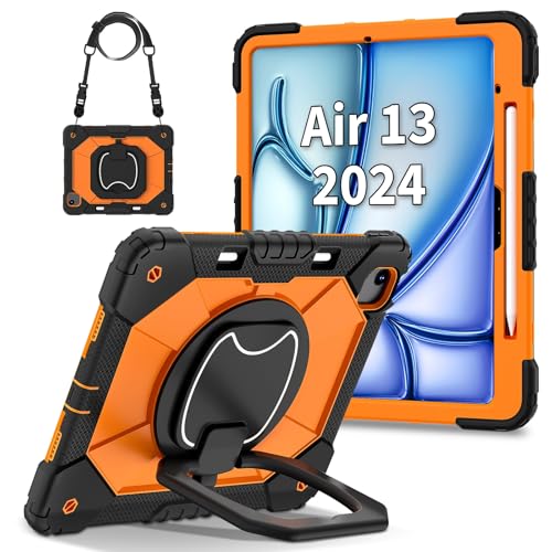 Étui iPad Air 13 M2 2024 protection intégrale antichoc robuste avec porte-stylet orange