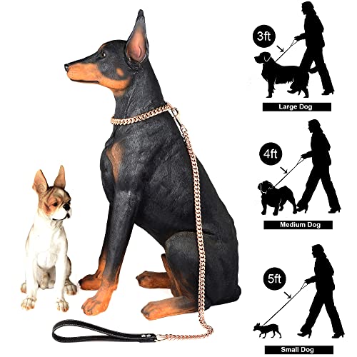 Gzmzc Dog Chain Leash Rose Gold 15Mm Heavy Duty Dog Leash Chains With Leather Padded Handle For Large Dogs Collar Chain (Total Length Of 3Ft) #TOP6
