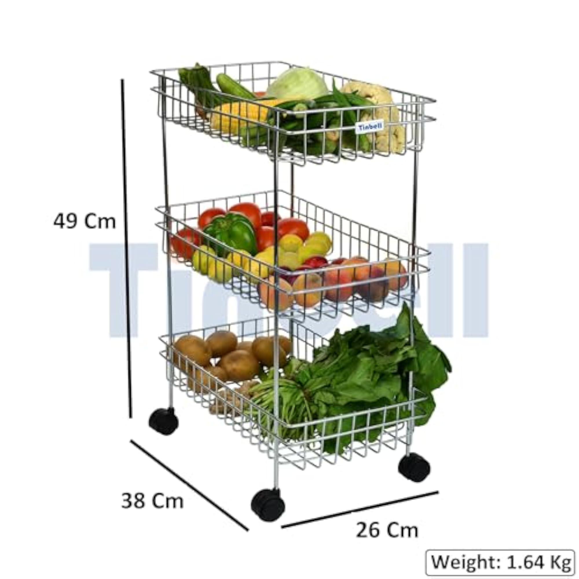 Stainless Steel Kitchen Storage Shelf Trolley, 3 Layers