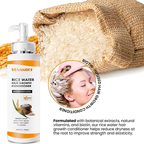Venanoci Rice Water Hair Growth Conditioner With Biotin - Rice Water For Hair Growth, Improve Strength, Volume, And Shine, Deep Hair Conditioner For Healthier Hair 13.5 Oz #TOP2
