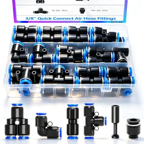 Image of mxuteuk 24PCS 3 /8 inch OD Push to Connect Fittings,3 /8 inch OD Air Line Fittings,Quick Connect Air Hose Fittings for 3 /8 inch Tube