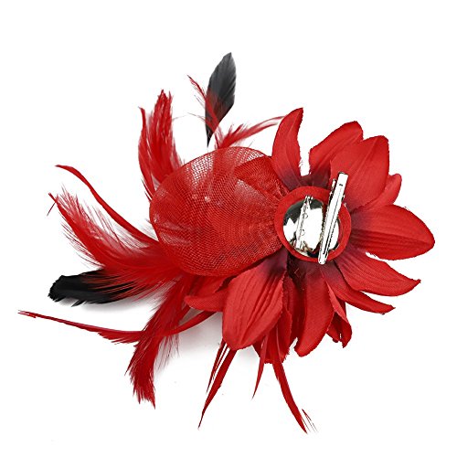 Actlati Charming Mesh Feather Hair Clip Women Girls Hairpin Cocktail Party Flower Barrette Fascinator Hat, Red, One Size #TOP3