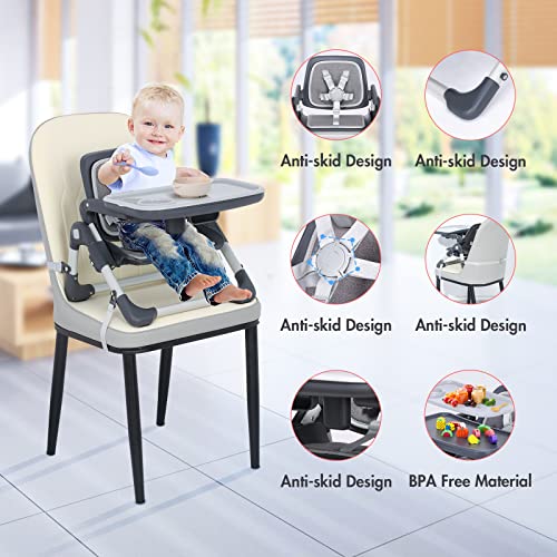 Booster Seat Portable High Chair Toddler Booster Feeding Seat for Baby with Removalbe Tray Height Adjustable 5 Point Harness Indoor/Outdoor Use Easy to Wipe Clean - Thumbnail 2