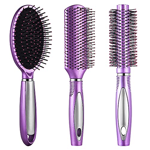 NUFR Beauty Hair Brush Set, Straight & Smooth Soft Touch Paddle Brush Round Brush and Detangling Brush,Great On Wet or Dry Hair Health and Massage Scalp ,Best Curly Hair Brushes for Women Men Kids(Light Purple) NUFR Beauty Hair Brush Set, Straight & Smooth Soft Touch Paddle Brush Round Brush and Detangling Brush,Great On Wet or Dry Hair Health and Massage Scalp ,Best Curly Hair Brushes for Women Men Kids(Light Purple)