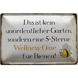 Deko7 Blechschild 30 x 20 cm Garten Spruch: 5 Sterne Wellness Oase für Bienen