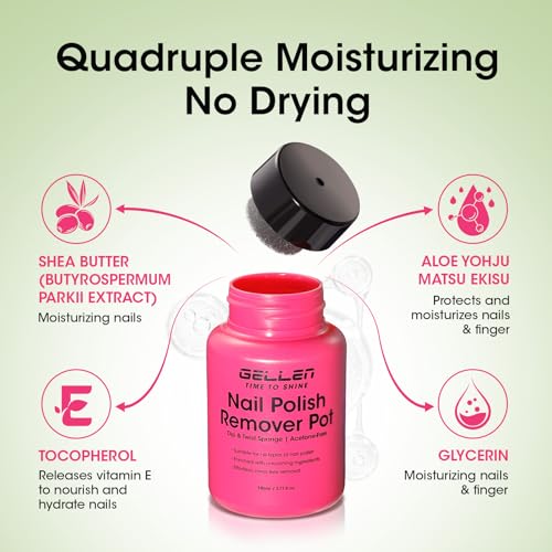 Image of Gellen Nail Polish Remover, 5-9s Quick Removal, Jasmine Scent, Non-drying | Dip Twist Sponge Nail Polish Remover Pot For Fingernail Toenail, Non-Acetone Free, Gentle Formula Shea Butter & Vitamin E