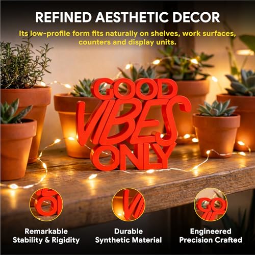 Image of Mad Masters Good Vibes Only Motivational Desk Decor - Aesthetic Table, Shelf & Wall Showpiece for Home Office, Business. Vastu Friendly Gifting, Crimson Red (20.3 x 16.5 x 2.5 cm)
